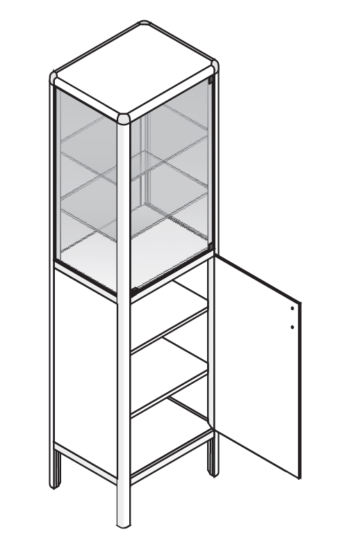 Шкаф двухсекционный, дверки стекло/пластик, 500*400*1700 мм