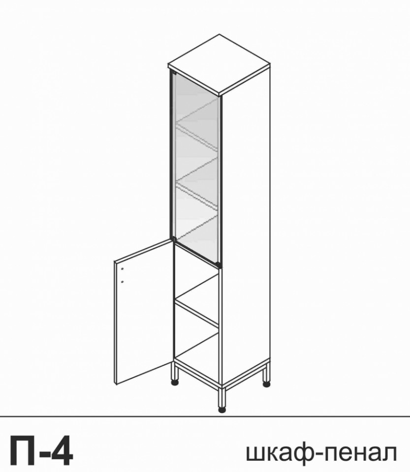 Шкаф-пенал, дверки стекло/ЛДСР, 400*400*1900 мм