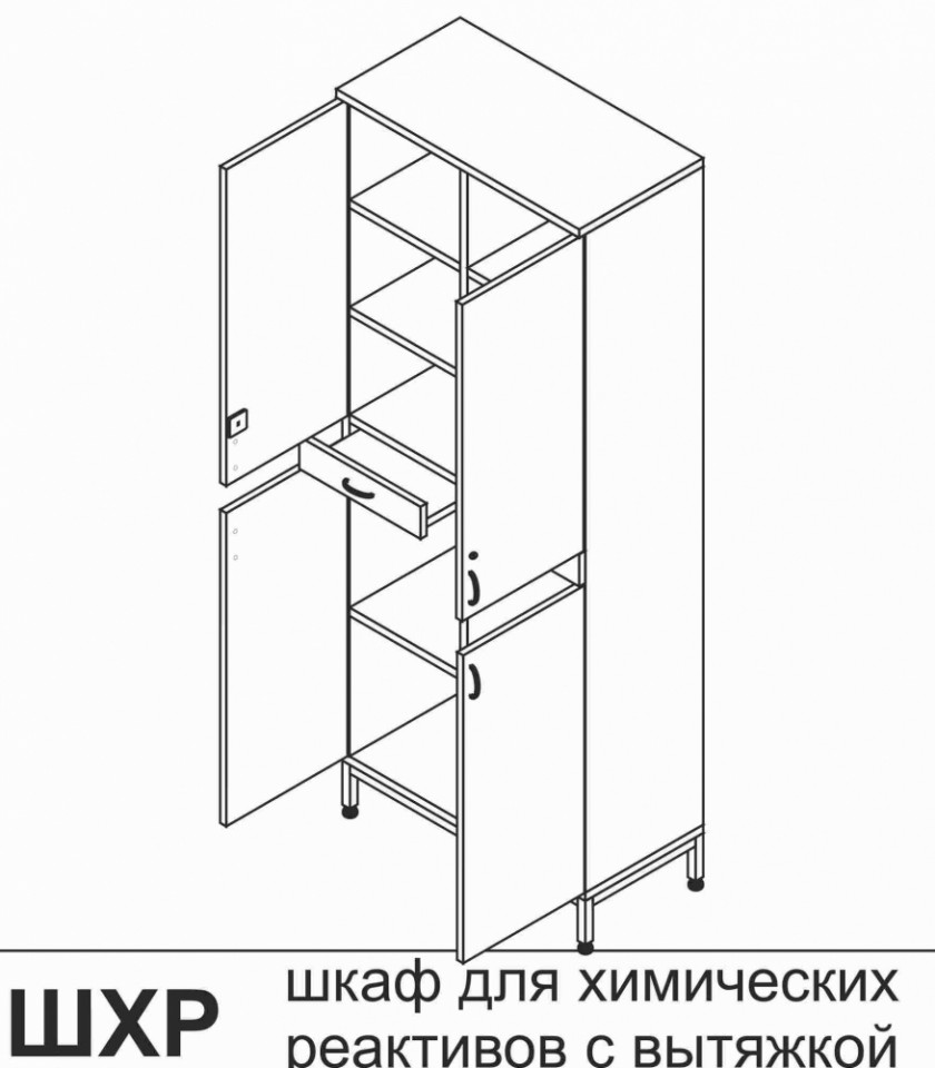 Шкаф для химических реагентов с вытяжкой, 850*430*1900 мм