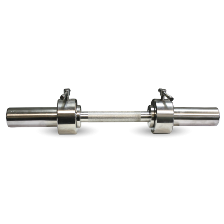 Гриф для гантели хромированный, длина 530 мм., гладкая втулка 50 мм., невращающаяся ручка, замок с ломающимся стопором, вес 6,5кг.