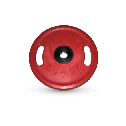 Диск обрезиненный, евро-классик с ручками, красный, 25 кг