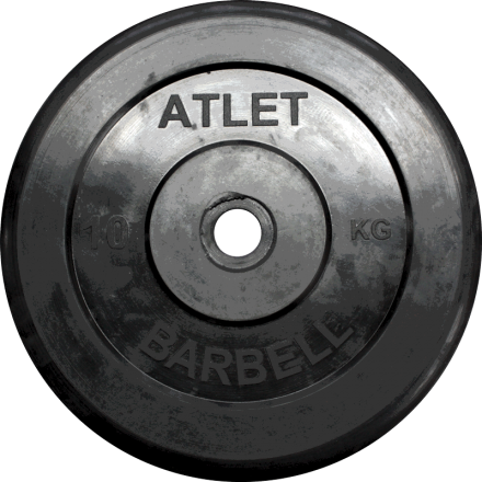 Диск обрезиненный, чёрного цвета, 31 мм, 10 кг  Atlet