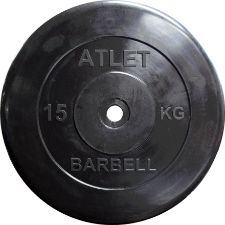 Диск обрезиненный, чёрного цвета, 26 мм, 15 кг  Atlet