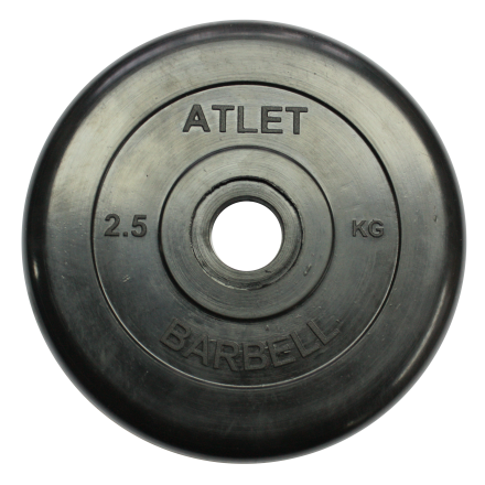 Диск обрезиненный, чёрного цвета, 26 мм, 2,5 кг  Atlet