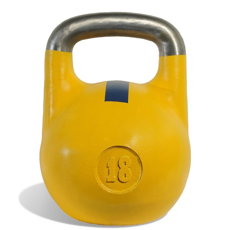 Гиря чемпионская 18 кг (желтая с синей полосой)