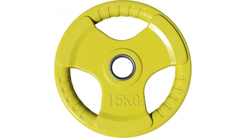 Диск обрезиненный цветной с 3-мя хватами д.51  15 кг