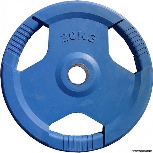 Диск обрезиненный цветной с 3-мя хватами д.51  20 кг