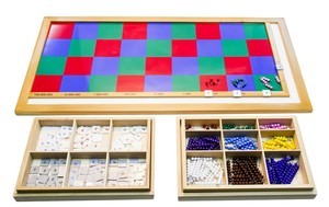 Шахматная доска для умножения многозначных чисел (стержни для контроля, таблички с цифрами)