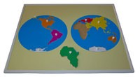 Карта континентов с пластиковым кругом (пазлы) (50, 60 см.) в пластиковой рамке