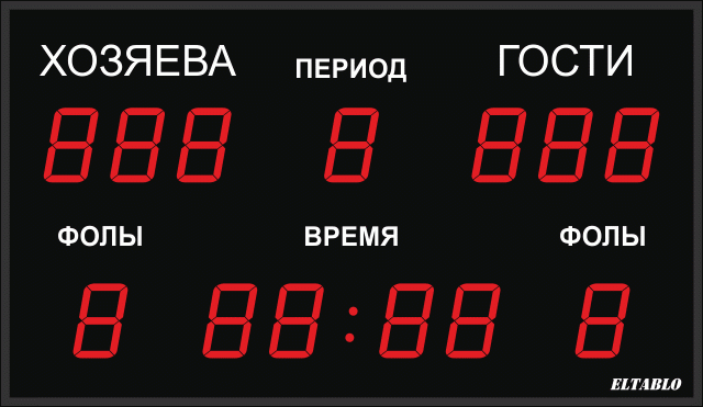 Универсальное спортивное табло №1. Модель ТС-100х13b.