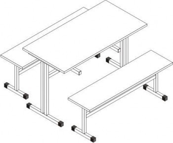 Стол обеденный с двумя скамьями, 1200*290*416 мм