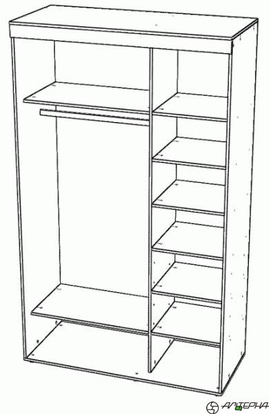 Каркас шкафа- купе   двухдверного, без софитов, 1400*620*2350мм