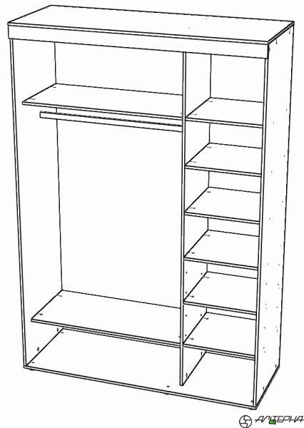Каркас шкафа- купе   двухдверного, без софитов, 1600*620*2350мм