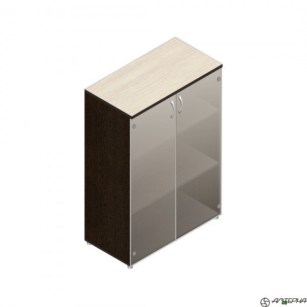 Шкаф для документов широкий средний, закрытый, дверки стеклянные тонированные, регулируемые опоры, 798*418*1192 мм  Серия Референт