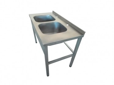 Ванна моечная без борта, без стола 1200*600*850 мм (2 секции, цельнотянутая, каркас: нержавеющая сталь)