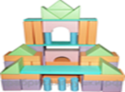 Детский напольный пустотелый конструктор из дерева. Модель КАРАМЕЛЬНЫЙ ЗАМОК - 54 элемента