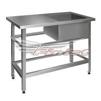 Ш1400*Г600*В860, Ванна моечная односекционная со столом, с бортом каркас из нержавеющей стали