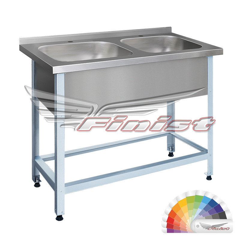 Ш1160*Г600*В860, Ванна двухсекционная каркас из оцинкованной стали, с бортом размер моечного отделения 500*500*300