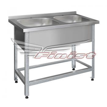 Ш1400*Г700*В860, Ванна двухсекционная каркас из оцинкованной стали, размер моечного отделения 500*400*251