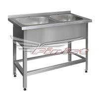 Ш1400*Г700*В860, Ванна двухсекционная каркас из нержаеющей стали, с бортом  размер моечного отделения 500*400*252