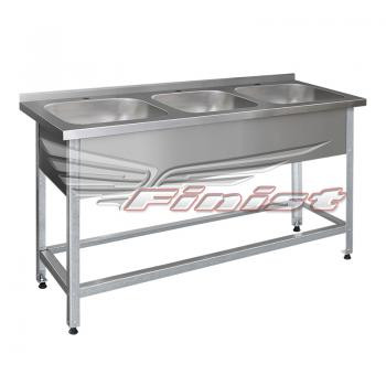 Ш1500*Г500*В860, Ванна трёхсекционная каркас из оцинкованной стали, размер моечного отделения 400*400*250