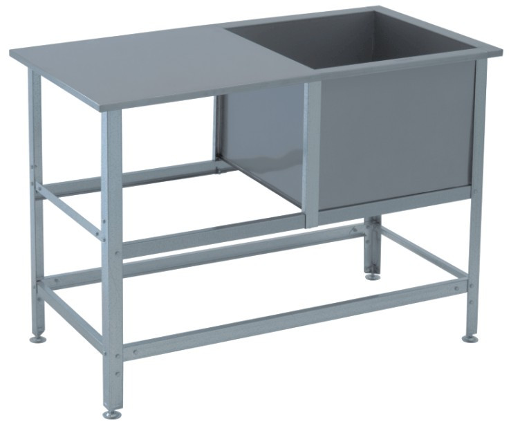 Ш1200*Г700*В860, Ванна односекционная со столом каркас из оцинкованной стали, с бортом размер моечного отделения 500*500*300