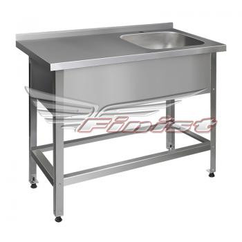 Ш1400*Г700*В860, Ванна односекционная со столом каркас из нержаеющей стали, с бортом размер моечного отделения 400*400*250