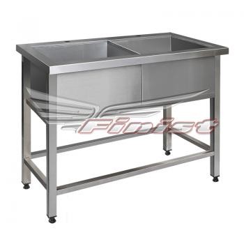 Ванна моечная двухсекционная  - сварная мойка. Каркас  сварной из профильной нержавеющей  трубы  1300х700х860