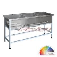 Ванна моечная трехсекционная - сварная мойка. Каркас сварной из профильной трубы с полимерно-порошковым покрытием 1500х500х860