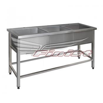Ванна моечная трехсекционная - сварная мойка. Каркас  сварной из профильной нержавеющей  трубы  1900х600х860