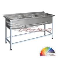 Ванна моечная трехсекционная - цельнотянутая  мойка. Каркас сварной из профильной трубы с полимерно-порошковым покрытием 1500х500х860