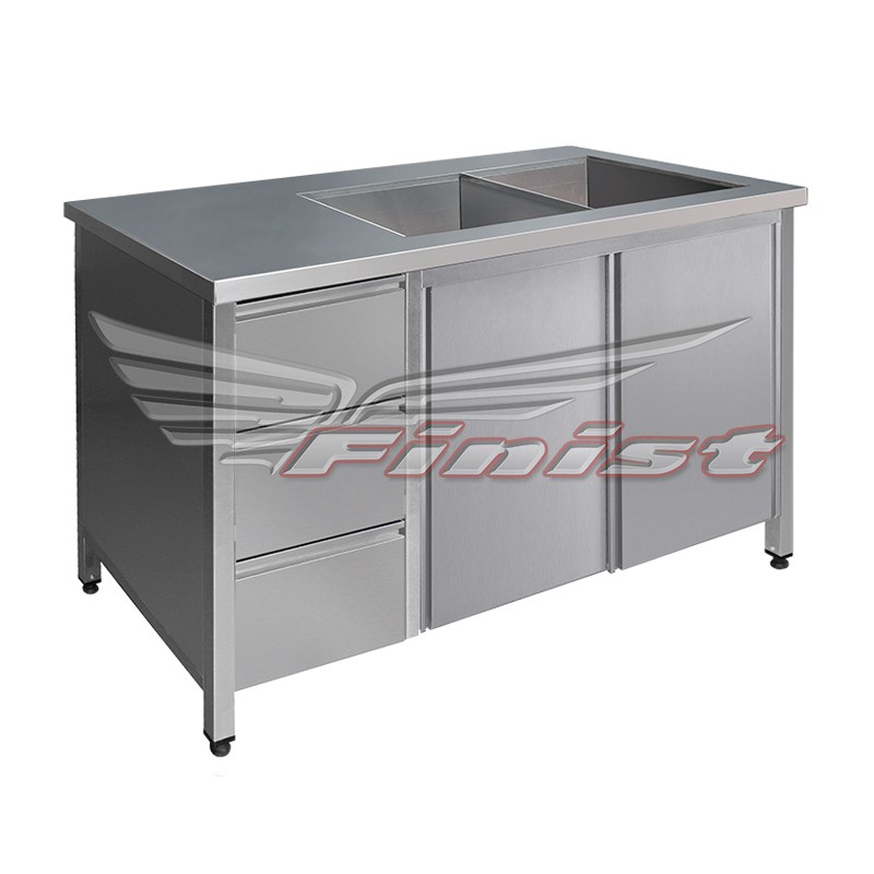 Стол-тумба с выдвижными ящиками, с распашными дверцами 1500х600х860