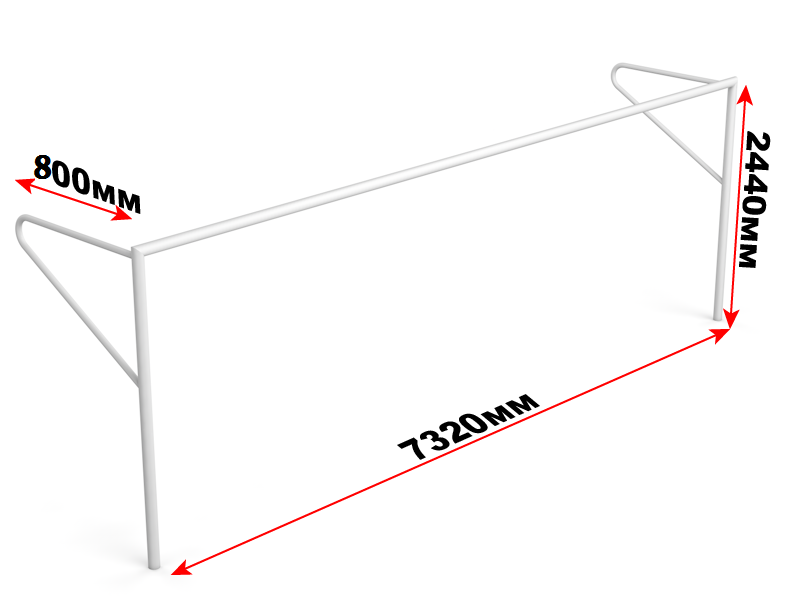 Ворота футбольные стационарные с консолью для натяжения сетки, 7320*2440*1000 мм