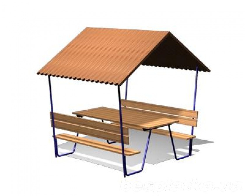 Столик уличный со скамейками и навесом