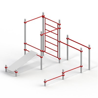 Комплекс № 2 
Комплекс из 2-х турников, шведской стенки, скамьи для пресса, турников для отжимания и брусьев