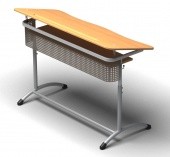 Парта нерегулируемая двухместная, с полкой, с углом наклона столешницы и перфорированным экраном, 1200*500*640 мм