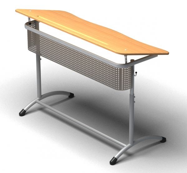 Парта нерегулируемая двухместная, с углом наклона столешницы и перфорированным экраном, 1200*500*760 мм