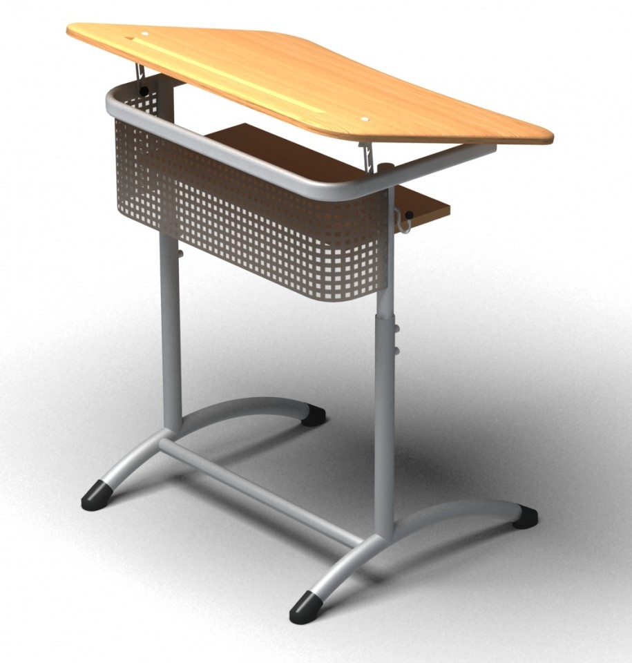 Парта регулируемая одноместная, с полкой, с углом наклона столешницы и перфорированным экраном, 700*500*520, 580, 640 мм