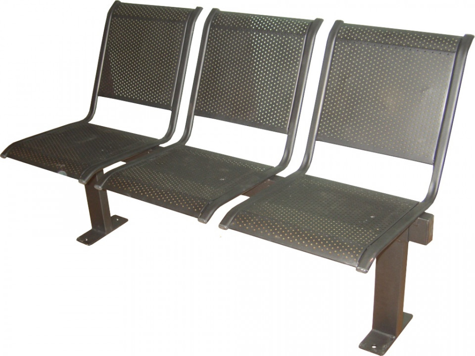 Трехсекционные стулья без подлокотников, 1420*575*870 мм, жесткие, разборная конструкция, перфорированные сиденья