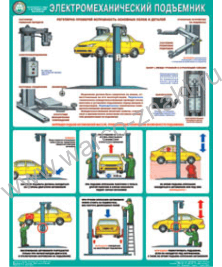 Безопасность работ в авторемонтной мастерской. Электромеханический подъемник - 1 лист