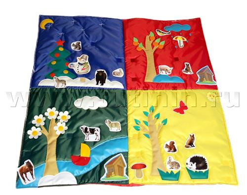 Времена года дидактический коврик(с дополнительными аппликациями животных (+14 шт)